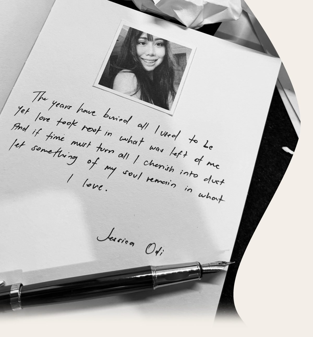 A handwritten letter signed by Jessica, with a fountain pen